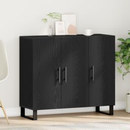 Berkfield Home Sideboard with 3 Doors Black Oak 90x34x80 cm Engineered Wood - Size: 90 x 34 x 80 cm - thumbnail 1