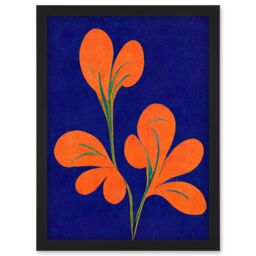 Artery8 Henri Matisse Inspired Bright Abstract Orange Flower Blooms On Royal Blue Artwork Framed Wall Art Print A4 in Black - thumbnail 1