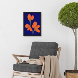 Artery8 Henri Matisse Inspired Bright Abstract Orange Flower Blooms On Royal Blue Artwork Framed Wall Art Print A4 in Black - thumbnail 2