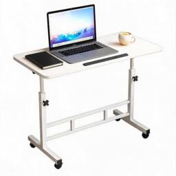 London Boutique Height Adjustable Standing Desk 80x40cm Rolling Laptop Table w/Tilting in White - Size: 80x40 cm