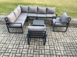 Fimous Aluminium Garden Furniture Set Outdoor Lounge Corner Sofa 2 Pcs Chair Square Coffee Table Sets Dark Grey 8 Seater - thumbnail 1