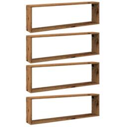 Berkfield Home Wall Cube Shelves 4 pcs Old Wood 100x15x30 cm Engineered Wood in Brown - Size: 100 x 15 x 30 cm - thumbnail 3
