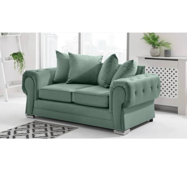 Furniture 786 Verona Scatter Back Plush Velvet 2 Seater Sofa in Green - image 1