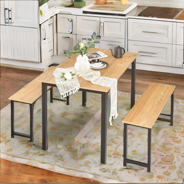 Pirlo Plush Dining Table & Bench Set Kitchen Living Room Industrial Furniture in Brown - image 1