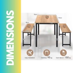 Pirlo Plush Dining Table & Bench Set Kitchen Living Room Industrial Furniture in Brown - thumbnail 6