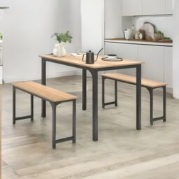 Pirlo Plush Dining Table & Bench Set Kitchen Living Room Industrial Furniture in Brown - thumbnail 3
