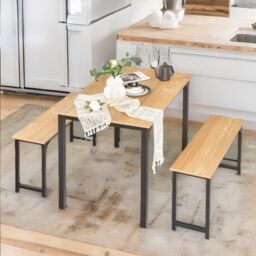 Pirlo Plush Dining Table & Bench Set Kitchen Living Room Industrial Furniture in Brown - thumbnail 2