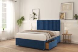 "Sloomy Manhattan Plush Divan Bed Base 2 Drawers Foot-End With 26"" Strutted Headboard in Navy - Size: Super King" - thumbnail 4