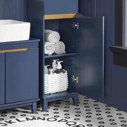 SoBuy Slim Bathroom Tall Cabinet With 3 Open Shelves & Drawer - H170cm in Dark Blue - thumbnail 8