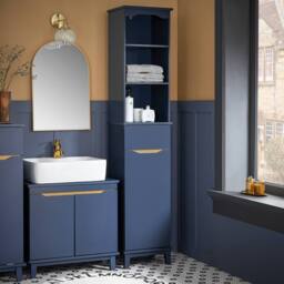 SoBuy Slim Bathroom Tall Cabinet With 3 Open Shelves & Drawer - H170cm in Dark Blue