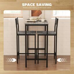 HOMCOM 3-Piece Bar Table Set with 2 Stools, Footrest in Charcoal - thumbnail 5