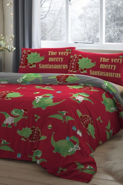 Bedlam 'Santasaurus' Christmas Glow in the Dark Bedroom Duvet Cover Set in Red - Size: Double - image 1