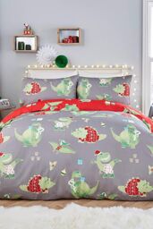 Bedlam 'Santasaurus' Christmas Glow in the Dark Bedroom Duvet Cover Set in Red - Size: Double - thumbnail 3
