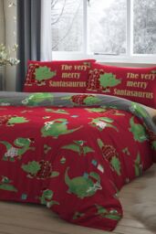 Bedlam 'Santasaurus' Christmas Glow in the Dark Bedroom Duvet Cover Set in Red - Size: Double - thumbnail 1