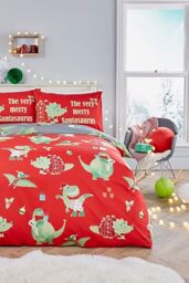 Bedlam 'Santasaurus' Christmas Glow in the Dark Bedroom Duvet Cover Set in Red - Size: Double - thumbnail 2