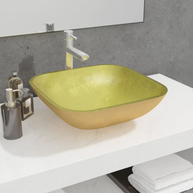 Berkfield Home Basin Glass 42x42x14 cm Gold - Size: 42 x 42 x 14 cm - image 1