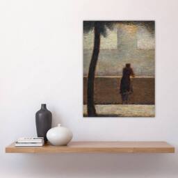 "Artery8 Man Leaning on a Parapet Seurat Vintage Wall Art Print Poster in Grey - Size: W12"" x H16""" - thumbnail 4