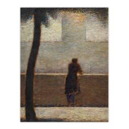 "Artery8 Man Leaning on a Parapet Seurat Vintage Wall Art Print Poster in Grey - Size: W12"" x H16""" - thumbnail 1