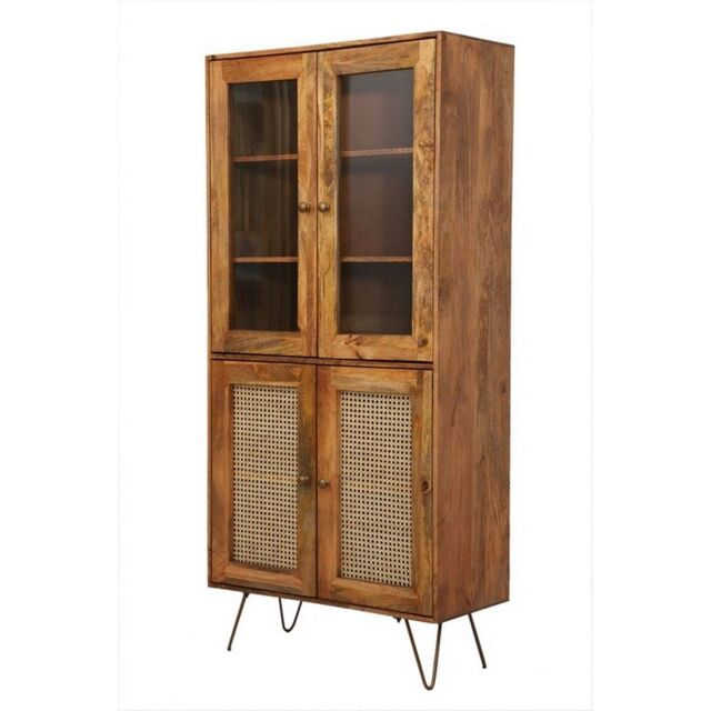Jaipur Furniture Ltd Nyack Almiraha Cabinet - Mango Wood/Iron - L45 x W86 x H185 cm - Light Brown with Natural Rattan - Assembly Required - image 1