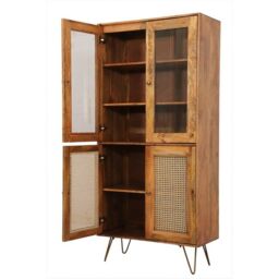 Jaipur Furniture Ltd Nyack Almiraha Cabinet - Mango Wood/Iron - L45 x W86 x H185 cm - Light Brown with Natural Rattan - Assembly Required - thumbnail 4
