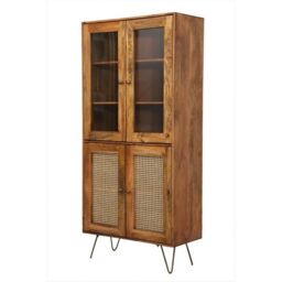 Jaipur Furniture Ltd Nyack Almiraha Cabinet - Mango Wood/Iron - L45 x W86 x H185 cm - Light Brown with Natural Rattan - Assembly Required - thumbnail 1
