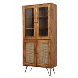 Jaipur Furniture Ltd Nyack Almiraha Cabinet - Mango Wood/Iron - L45 x W86 x H185 cm - Light Brown with Natural Rattan - Assembly Required - thumbnail 3
