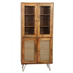 Jaipur Furniture Ltd Nyack Almiraha Cabinet - Mango Wood/Iron - L45 x W86 x H185 cm - Light Brown with Natural Rattan - Assembly Required - thumbnail 2