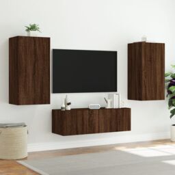 Berkfield Home TV Wall Cabinet with LED Lights Brown Oak 40.5x35x80 cm - thumbnail 5