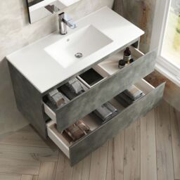 Banyetti Vatilla 1000mm Wall Hung Vanity Unit with Lira Basin - Cemento Grey - thumbnail 4