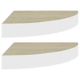 Berkfield Home Wall Corner Shelves 2 pcs Oak & White 25x25x3.8 cm MDF in Brown - thumbnail 2