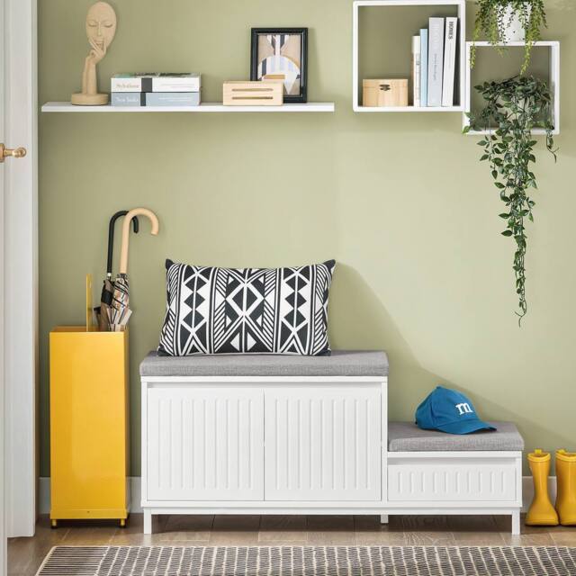 SoBuy L-Shaped Entrance Bench - Padded Seat & Storage in White - image 1