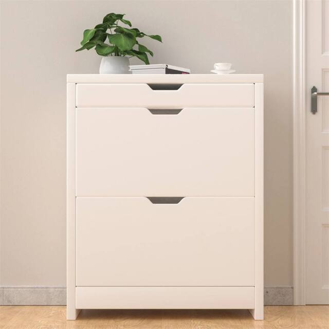 SPETLEK Shoe Rack Storage Cabinet Wooden Stand 3 Compartment in White - image 1