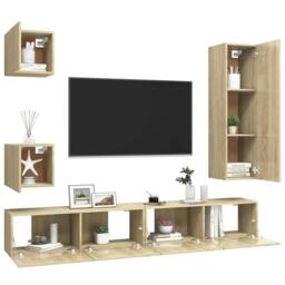 Berkfield Home Practical 5 Piece TV Cabinet Set Sonoma Oak Engineered Wood in Light Tan - thumbnail 1