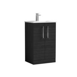 Balterley Bathroom 2 Soft Close Door Floor Vanity Unit & Basin, Black, 500mm in Black - thumbnail 1
