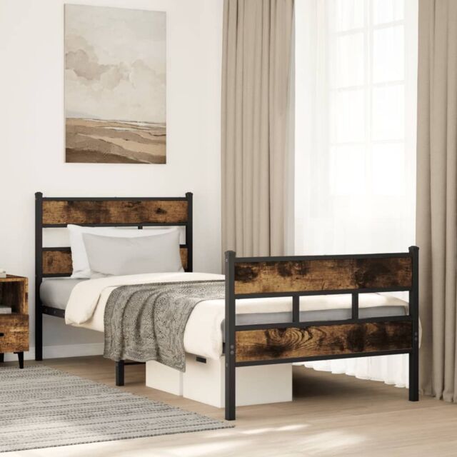 Berkfield Home Metal Bed Frame without Mattress Smoked Oak 90x190 cm Single in Brown - image 1