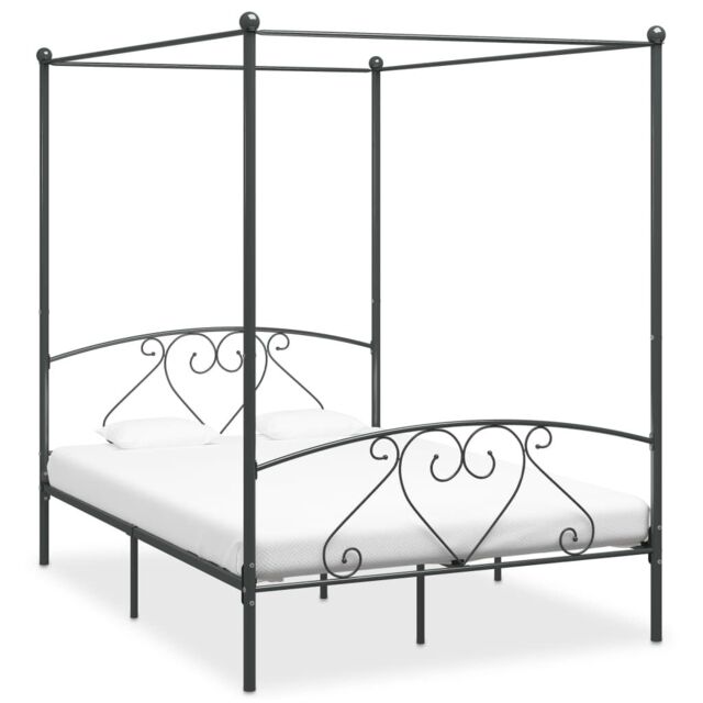 Berkfield Home Canopy Bed Frame Grey Metal 160x200 cm - image 1