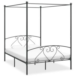 Berkfield Home Canopy Bed Frame Grey Metal 160x200 cm - thumbnail 1