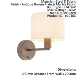 Loops Wall Light Antique Bronze Plate & Marble Fabric 40W E14 Dimmable - thumbnail 2