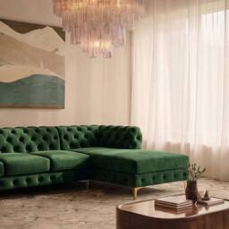Sofaya Monaco Chesterfield 4 Seater Sofa Velvet Right Hand L Shaped Chaise in Green - Size: 4 Person - thumbnail 2