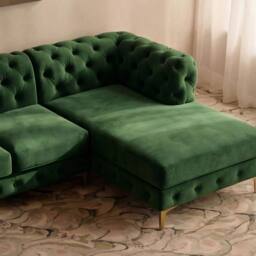 Sofaya Monaco Chesterfield 4 Seater Sofa Velvet Right Hand L Shaped Chaise in Green - Size: 4 Person - thumbnail 3