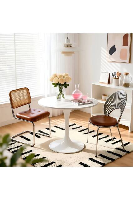Living and Home Modern Tulip-Shaped White Dining Table - image 1