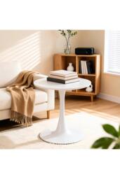 Living and Home Modern Tulip-Shaped White Dining Table - thumbnail 2