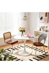 Living and Home Modern Tulip-Shaped White Dining Table