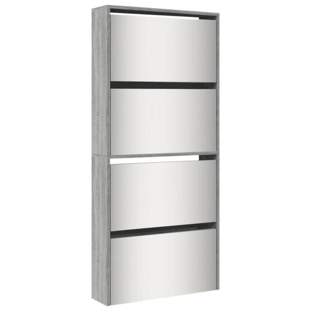 Berkfield Home Shoe Cabinet with Mirror 4-Layer Grey Sonoma 63x17x134 cm - Size: 63 x 17 x 134 cm - image 1
