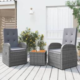 Berkfield Home 3 Piece Garden Lounge Set Grey Poly Rattan&Solid Wood Acacia - thumbnail 1