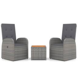 Berkfield Home 3 Piece Garden Lounge Set Grey Poly Rattan&Solid Wood Acacia - thumbnail 2