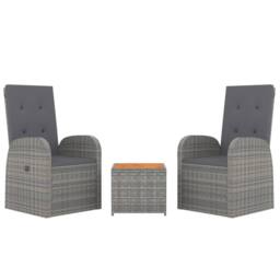 Berkfield Home 3 Piece Garden Lounge Set Grey Poly Rattan&Solid Wood Acacia - thumbnail 3