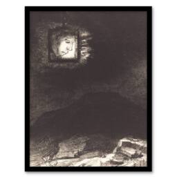 Artery8 Odilon Redon Framed Wall Art Print Glimmering Head Suspended in Grey - Size: A4 - thumbnail 1