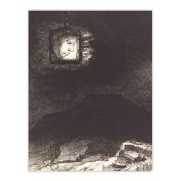 Artery8 Odilon Redon Framed Wall Art Print Glimmering Head Suspended in Grey - Size: A4 - thumbnail 3