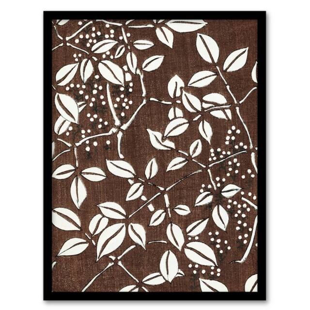 "Artery8 Tree Branch Leaf Pattern Retro Japan Framed Wall Art Print Bijutsukai in Brown - Size: W12"" x H16""" - image 1